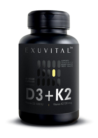 EXUVITAL D3 & K2 Vitamin Supplement, Vegan D3 1000 IU & K2 MK7 120 mcg for Bone, Heart & Immune Support, Non-GMO, Gluten-Free, 60 Vegan Capsules, 2 Months Supply - dailyvitalstore