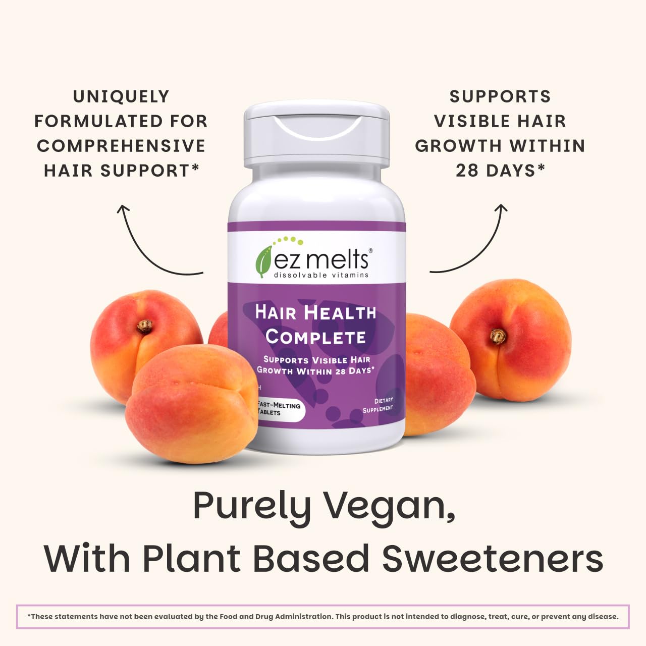 EZ Melts Hair Health Complete - Hair Supplement to Support Strength & Growth - Includes AnaGain Nu, Biotin, Apigenin, Bambo Silica & More - 60 Sublingual Tablets (30 Servings) - dailyvitalstore