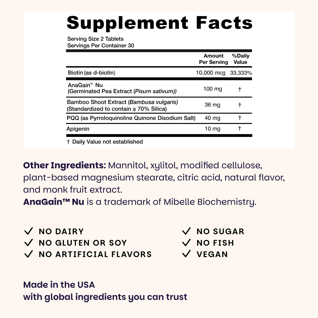 EZ Melts Hair Health Complete - Hair Supplement to Support Strength & Growth - Includes AnaGain Nu, Biotin, Apigenin, Bambo Silica & More - 60 Sublingual Tablets (30 Servings) - dailyvitalstore