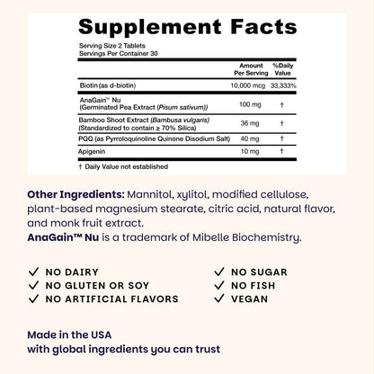 EZ Melts Hair Health Complete - Hair Supplement to Support Strength & Growth - Includes AnaGain Nu, Biotin, Apigenin, Bambo Silica & More - 60 Sublingual Tablets (30 Servings) - dailyvitalstore