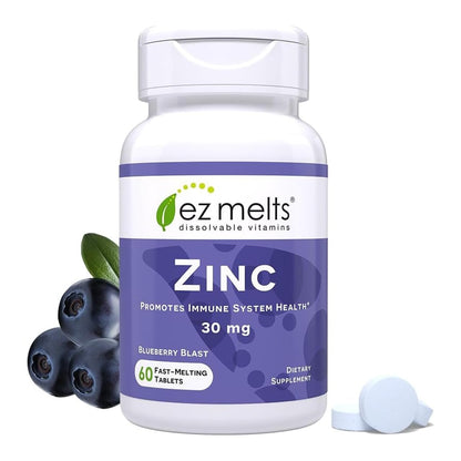 EZ Melts Zinc - Supplement for Immune, Digestive & Skin Health Support - Non-GMO, Vegan & Gluten-Free - Blueberry Blast - dailyvitalstore
