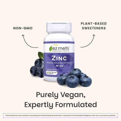 EZ Melts Zinc - Supplement for Immune, Digestive & Skin Health Support - Non-GMO, Vegan & Gluten-Free - Blueberry Blast - dailyvitalstore