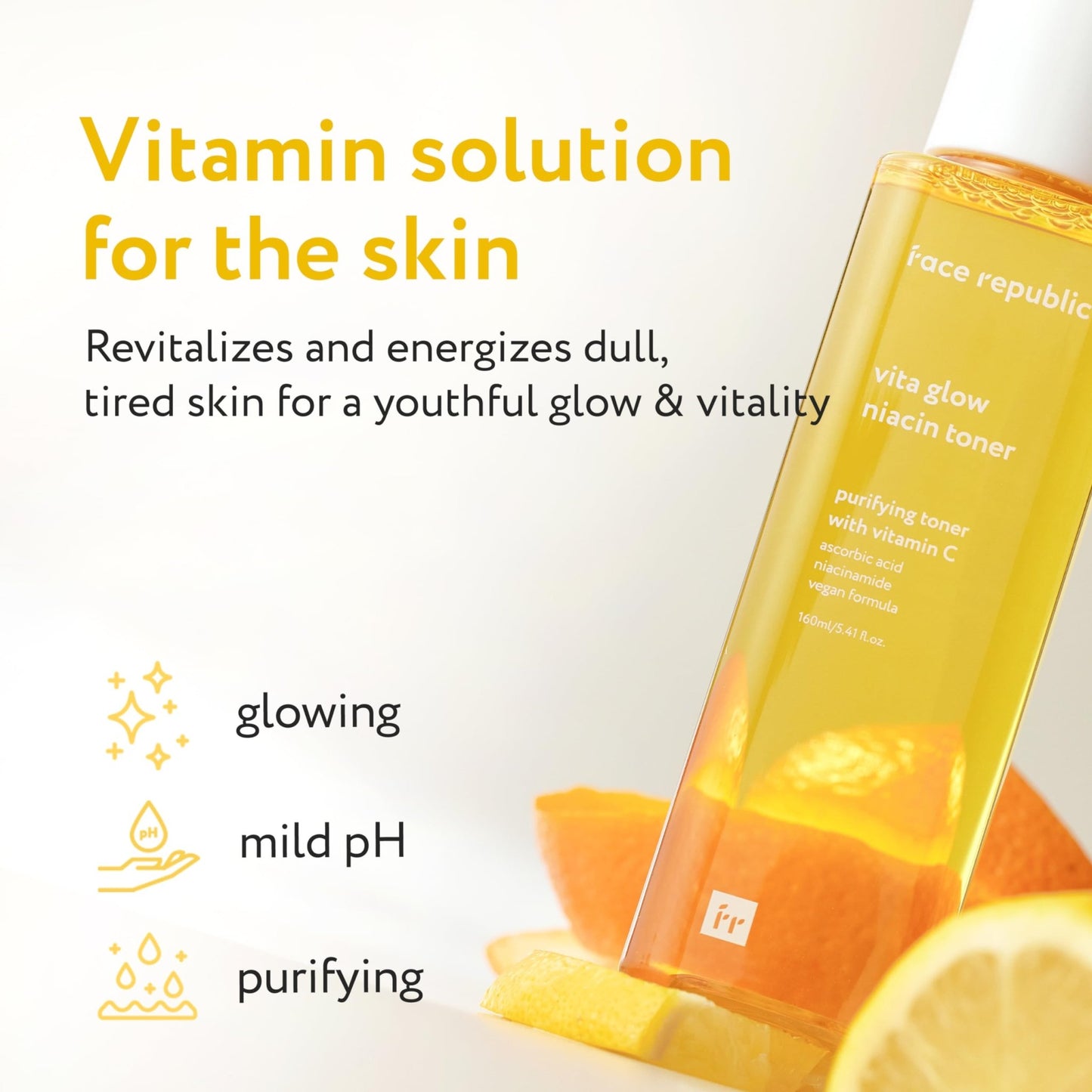 Face Republic Vita Glow Niacin Toner 160ml 5.41 fl oz | Vitamin Complex | Vitalizing & Purifying | Radiant Glow for Dull Skin | 7 Hyaluronic Acids, Vitamin C - dailyvitalstore