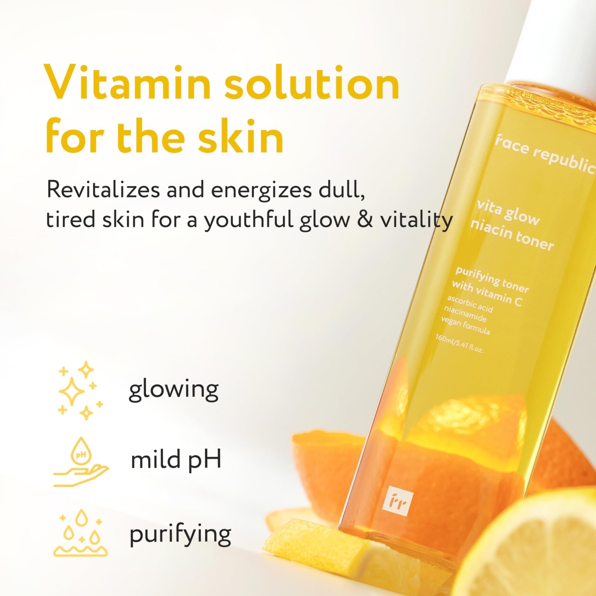 Face Republic Vita Glow Niacin Toner 160ml 5.41 fl oz | Vitamin Complex | Vitalizing & Purifying | Radiant Glow for Dull Skin | 7 Hyaluronic Acids, Vitamin C - dailyvitalstore