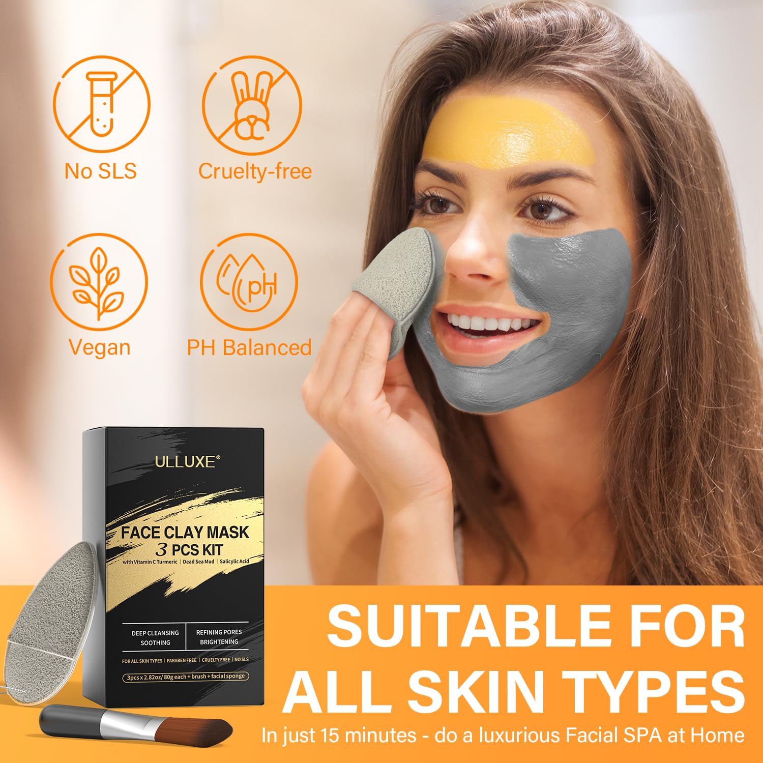 Facial Clay Mask Set - Vitamin C Turmeric Face Mask, Dead Sea Mud & Salicylic Acid (BHA) Mask for Pore Cleansing, Brightening, Blackheads & Dark Spots, Face Masks Skincare - dailyvitalstore