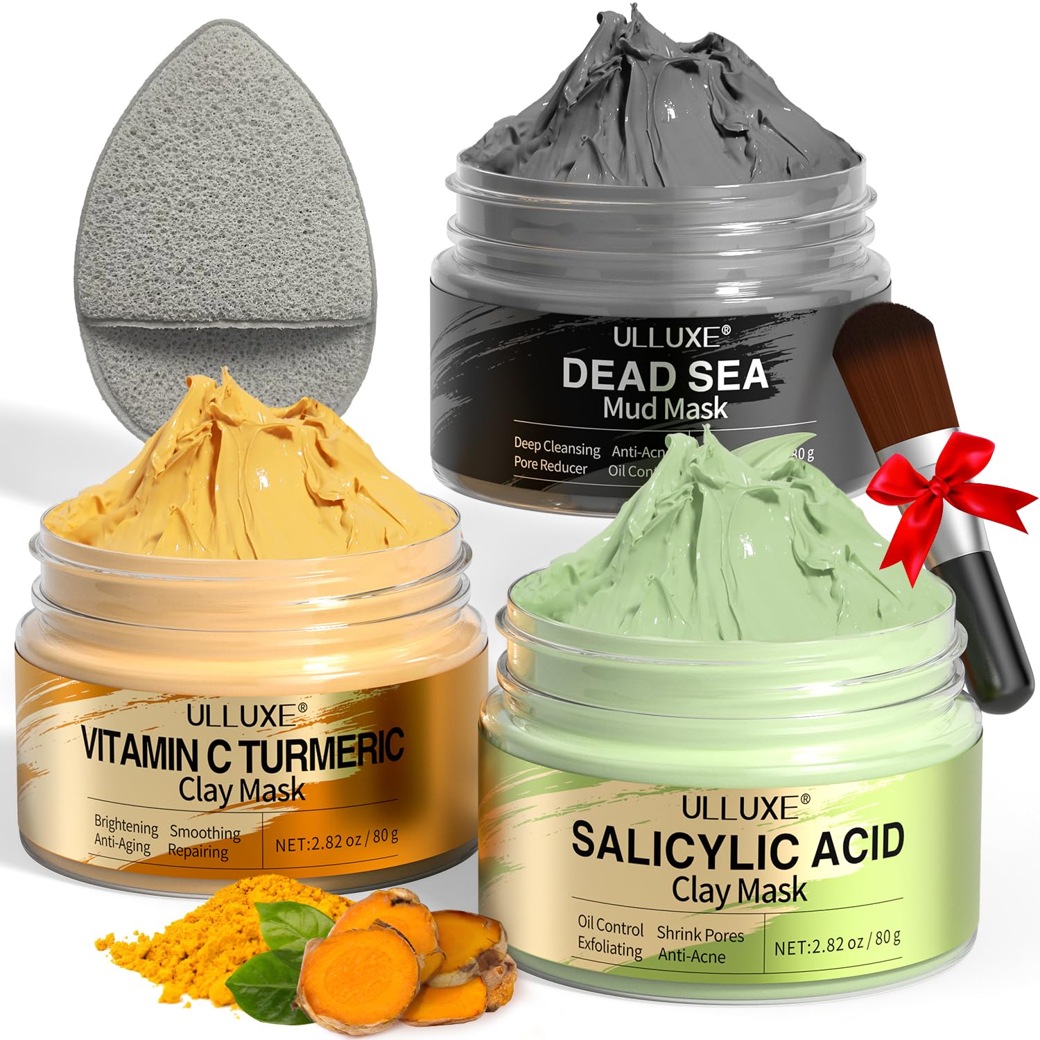Facial Clay Mask Set - Vitamin C Turmeric Face Mask, Dead Sea Mud & Salicylic Acid (BHA) Mask for Pore Cleansing, Brightening, Blackheads & Dark Spots, Face Masks Skincare - dailyvitalstore