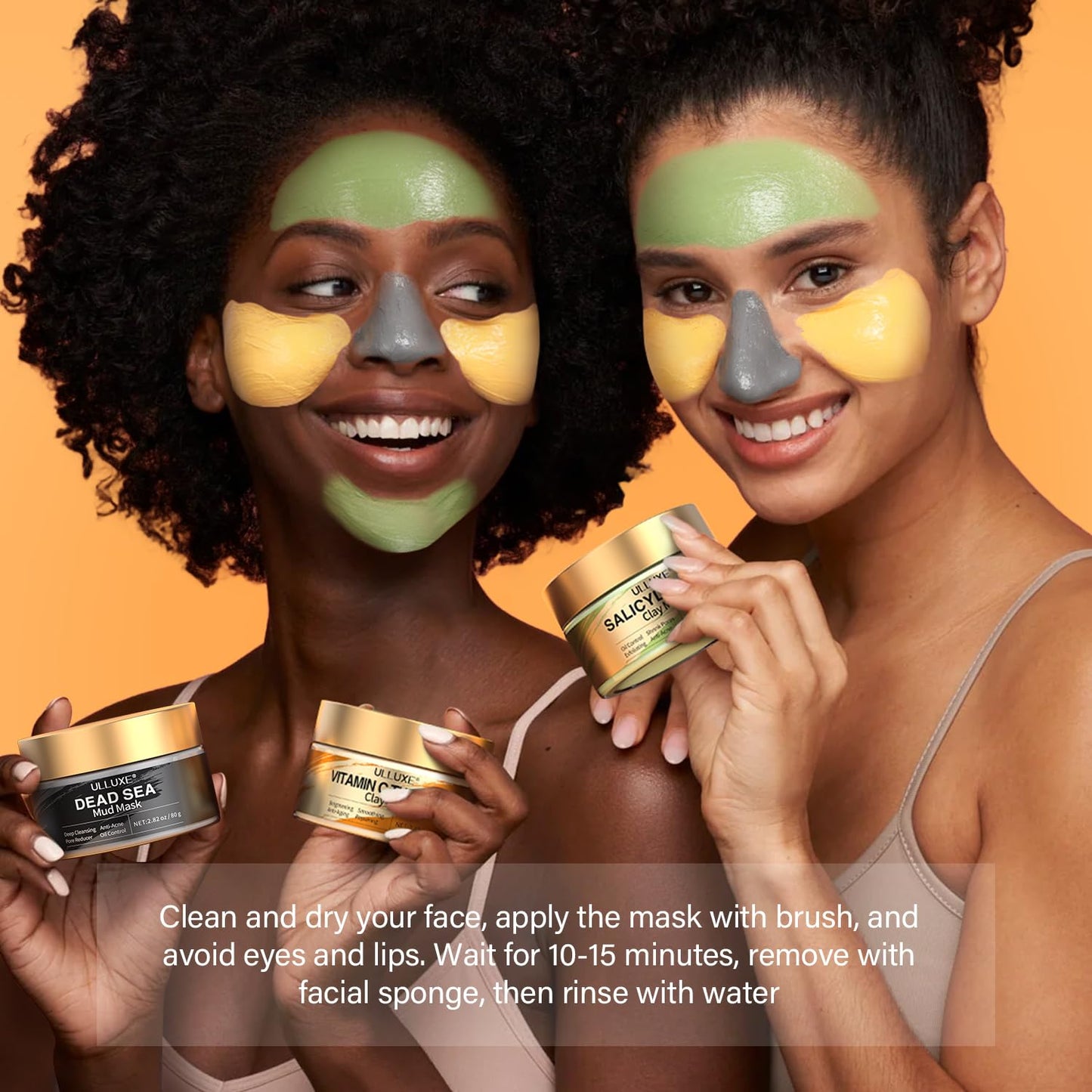 Facial Clay Mask Set - Vitamin C Turmeric Face Mask, Dead Sea Mud & Salicylic Acid (BHA) Mask for Pore Cleansing, Brightening, Blackheads & Dark Spots, Face Masks Skincare - dailyvitalstore