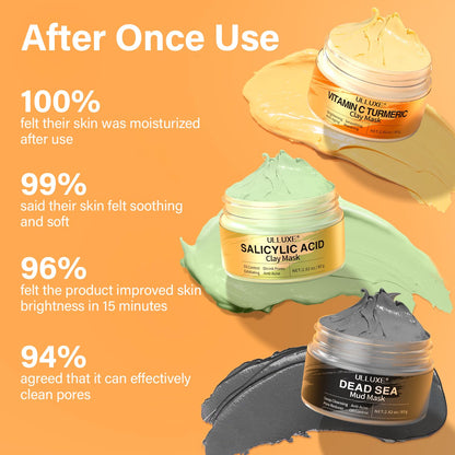 Facial Clay Mask Set - Vitamin C Turmeric Face Mask, Dead Sea Mud & Salicylic Acid (BHA) Mask for Pore Cleansing, Brightening, Blackheads & Dark Spots, Face Masks Skincare - dailyvitalstore