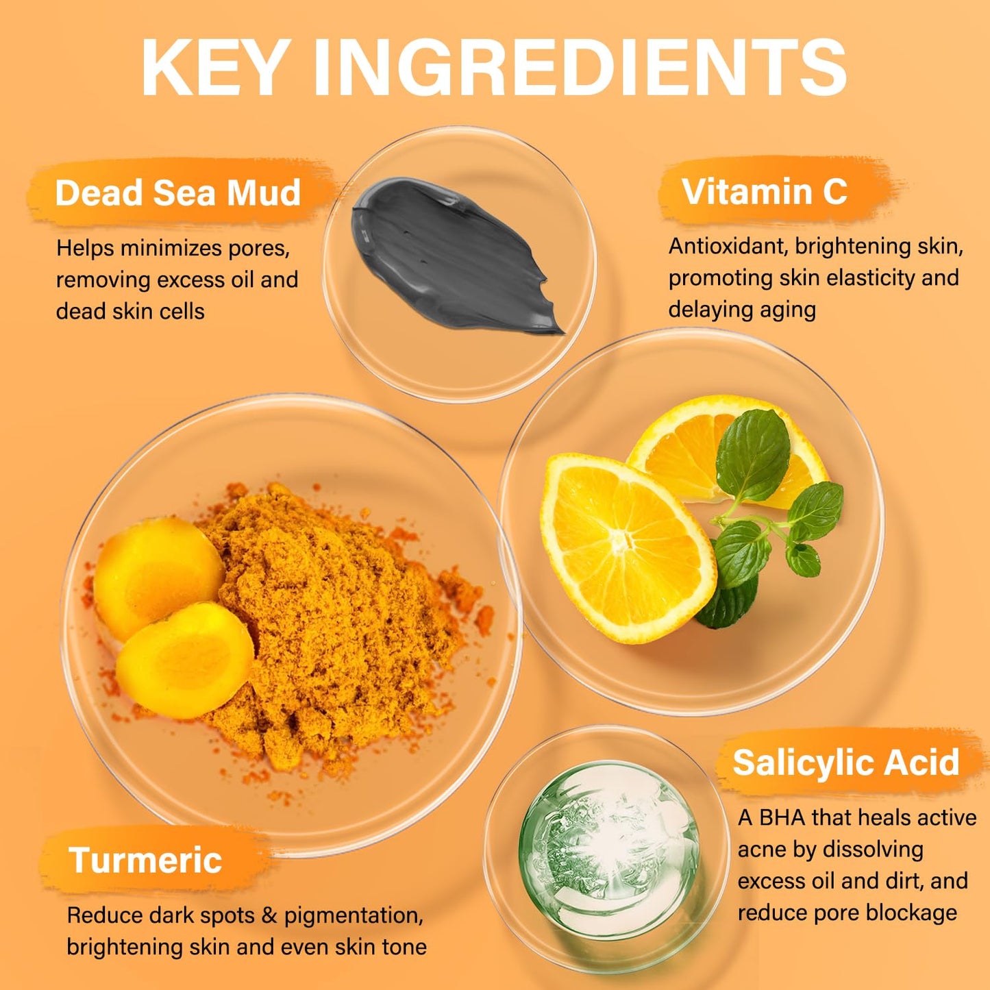 Facial Clay Mask Set - Vitamin C Turmeric Face Mask, Dead Sea Mud & Salicylic Acid (BHA) Mask for Pore Cleansing, Brightening, Blackheads & Dark Spots, Face Masks Skincare - dailyvitalstore