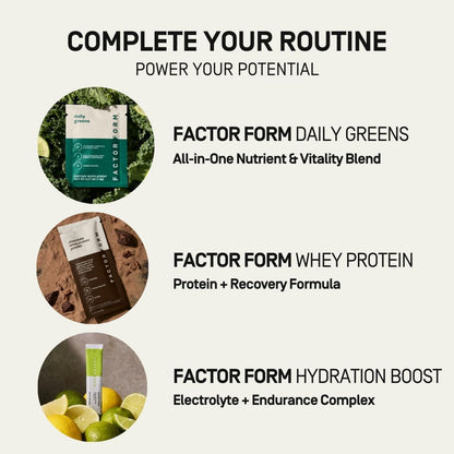 FACTOR FORM Daily Greens Superfood Powder | 5 Functional Blends for Gut Health, Energy & Immunity | Prebiotics, Probiotics, Adaptogens, B Vitamins (7 Servings, Individual Packets) - dailyvitalstore