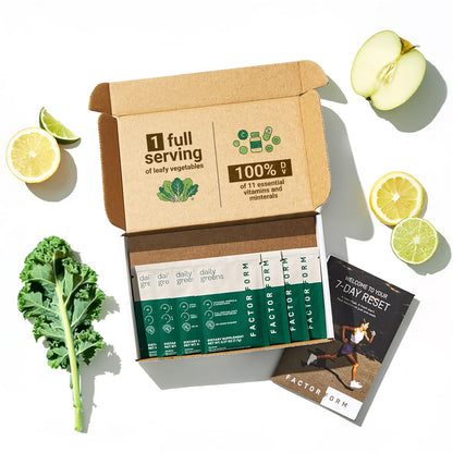 FACTOR FORM Daily Greens Superfood Powder | 5 Functional Blends for Gut Health, Energy & Immunity | Prebiotics, Probiotics, Adaptogens, B Vitamins (7 Servings, Individual Packets) - dailyvitalstore