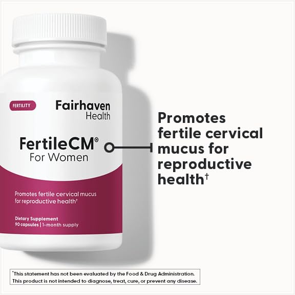 Fairhaven Health FertileCM Fertility Supplement for Women, Capsules - Fertile Cervical Mucus, Ovulation Cycle, Includes L-Arginine, N-Acetyl-Cysteine, Grape Seed Extract and Vitamin C - 90 Capsules - dailyvitalstore