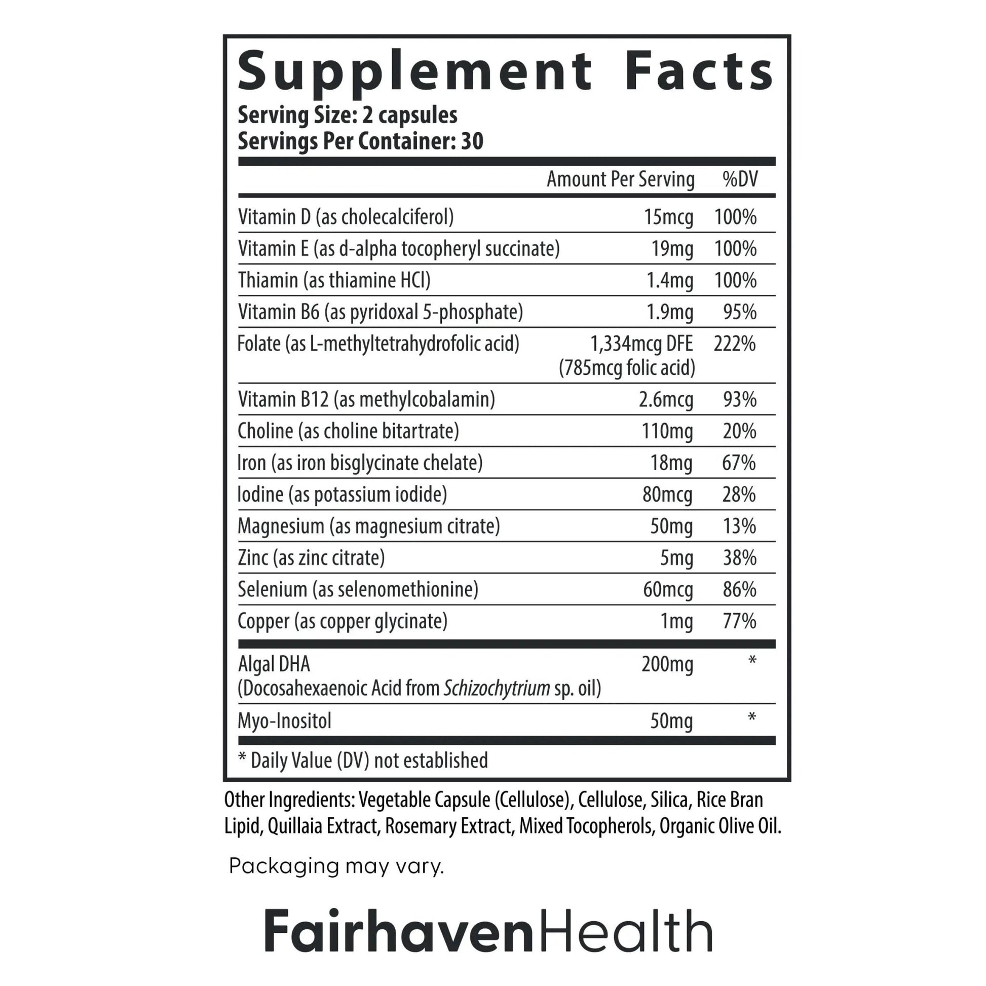 Fairhaven Health Prenatal Multivitamin Essentials with DHA | Prenatal Vitamins + DHA, Choline, Myo-Inositol | - dailyvitalstore
