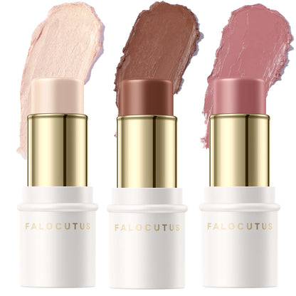 FALOCUTUS 3 Pcs NEUTRAL Contour Stick Set,Cream Blush & Highlighter Bronzer Pen,Long Lasting & Smooth Natural Face Contouring Illuminator,Professional Makeup Kit for All Skin - dailyvitalstore