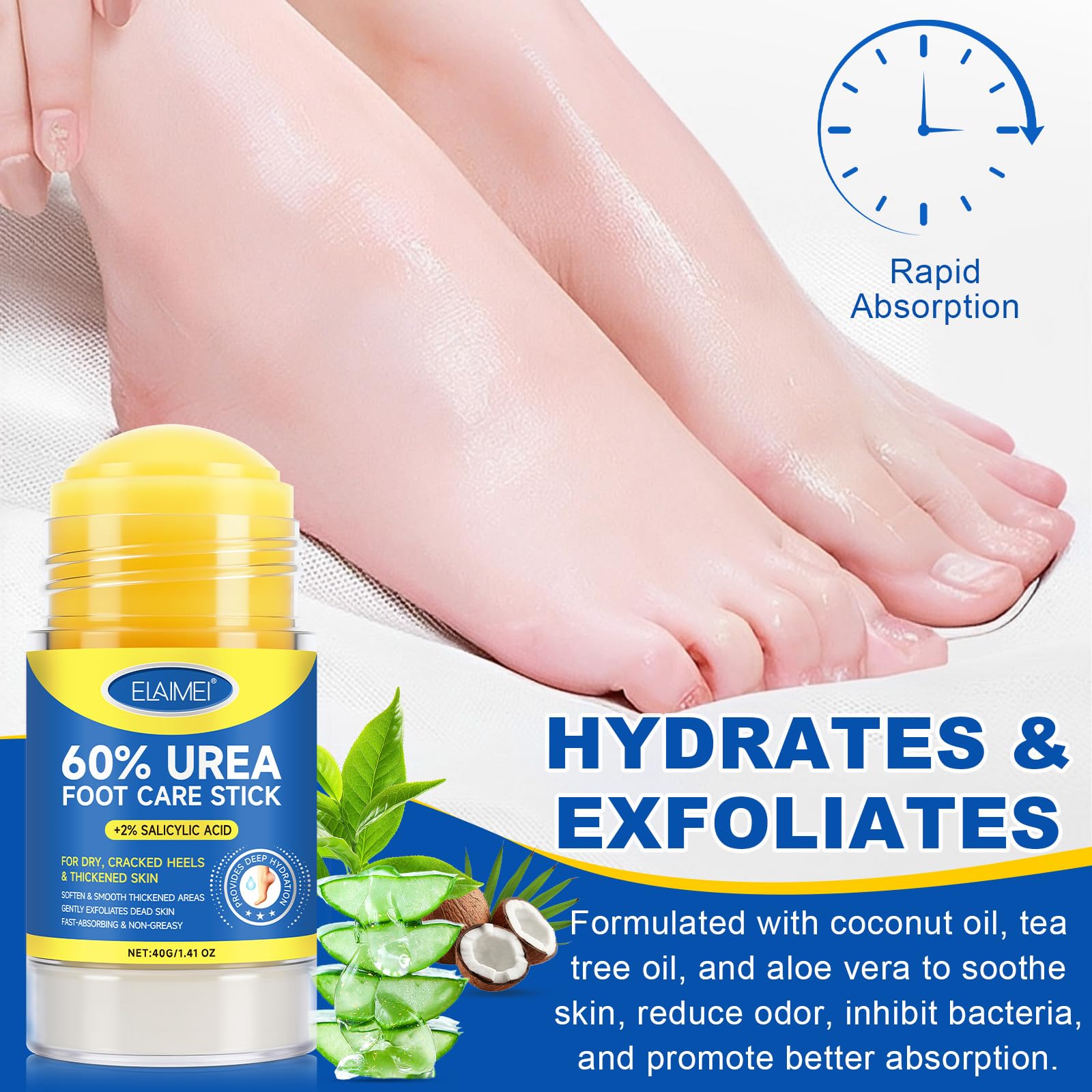 FANSHI 2 PCS Urea Stick 60% High Potency, Foot Care Urea Stick for Deeply Moisturizing & Fast Absorbing, Exfoliation for Dry Cracked Heels & Thickened Skin - dailyvitalstore