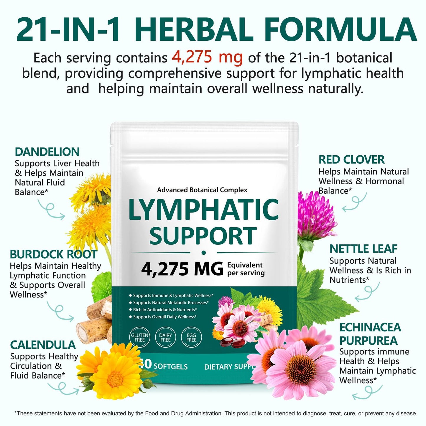 FANSHI Lymphatic Drainage Supplements 240 Softgels | Herbal Blend with Echinacea, Dandelion & Burdock Root | Promotes Healthy Circulation & Fluid Balance | Supports Overall Daily Wellness - dailyvitalstore