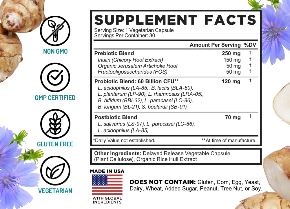 FarmHaven 60 Billion CFU Probiotic - 8 Probiotic Strains - Prebiotics & Postbiotics - Supports Digestive & Immune Health - Delayed Release - Shelf Stable - Non-GMO, Gluten Free - 30 Caps - dailyvitalstore