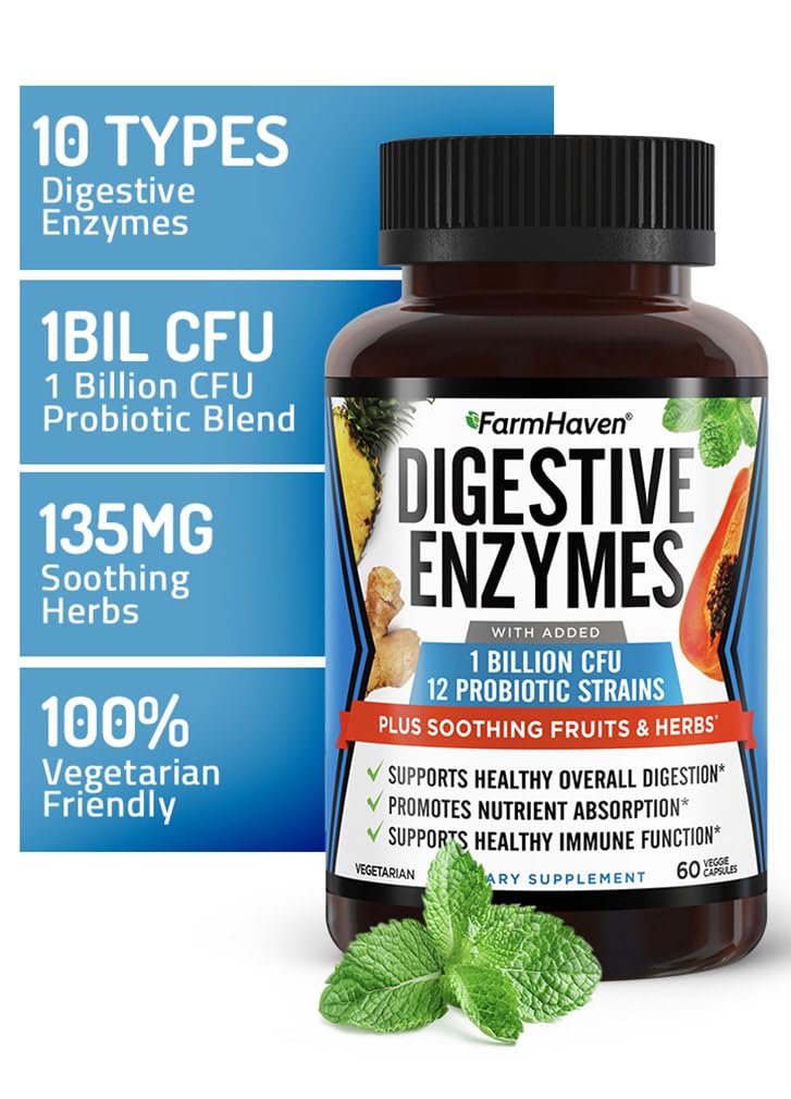 FarmHaven Digestive Enzymes with 18 Probiotics & Herbs | Papaya, Bromelain, Protease & More for Lactose Absorption & Better Digestion | Helps Bloating - dailyvitalstore
