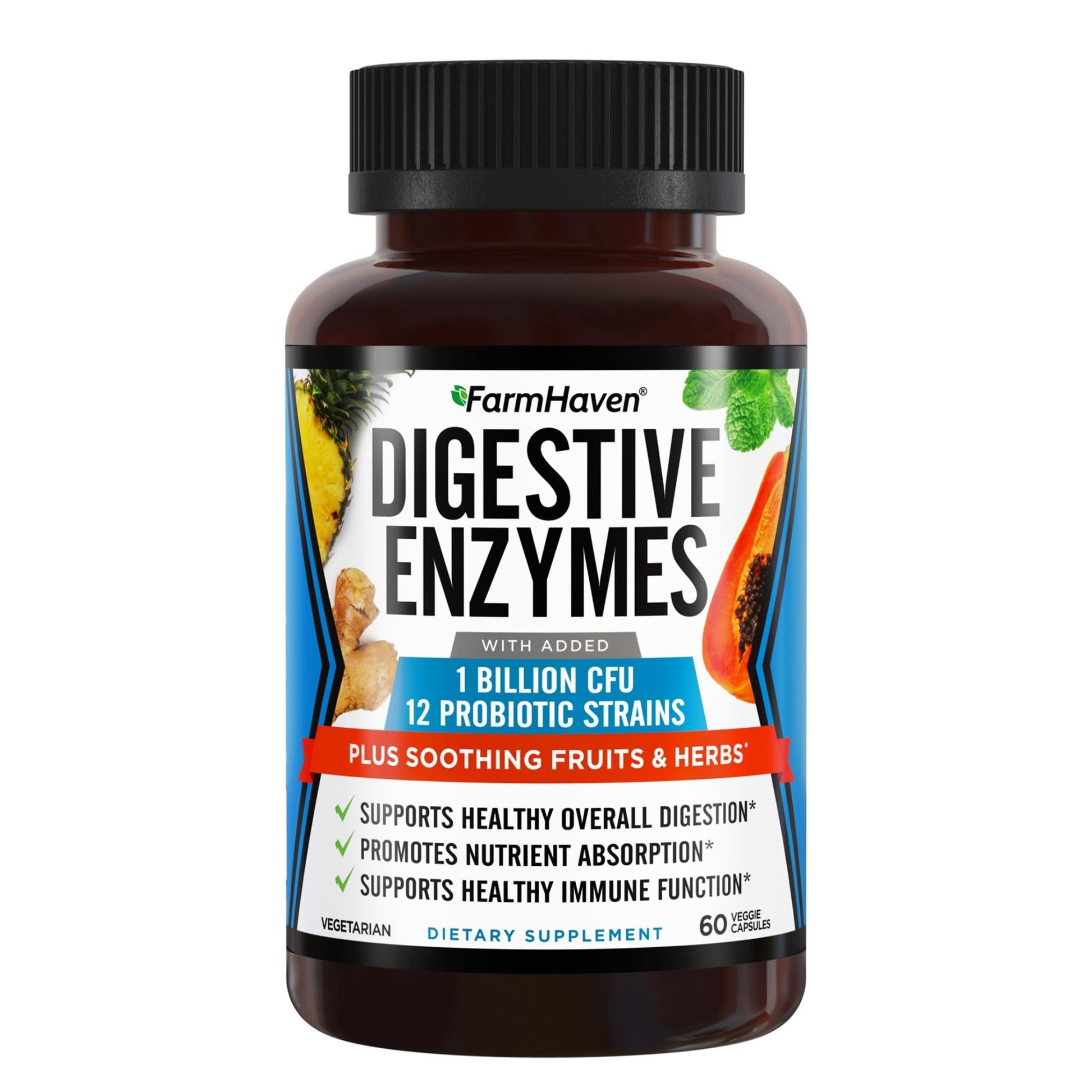 FarmHaven Digestive Enzymes with 18 Probiotics & Herbs | Papaya, Bromelain, Protease & More for Lactose Absorption & Better Digestion | Helps Bloating - dailyvitalstore