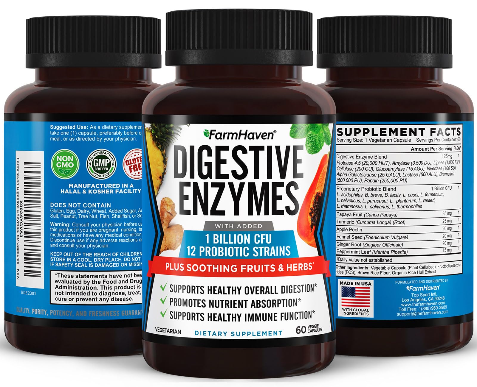 FarmHaven Digestive Enzymes with 18 Probiotics & Herbs | Papaya, Bromelain, Protease & More for Lactose Absorption & Better Digestion | Helps Bloating - dailyvitalstore