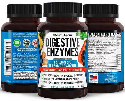 FarmHaven Digestive Enzymes with 18 Probiotics & Herbs | Papaya, Bromelain, Protease & More for Lactose Absorption & Better Digestion | Helps Bloating - dailyvitalstore