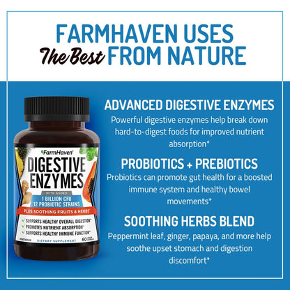FarmHaven Digestive Enzymes with 18 Probiotics & Herbs | Papaya, Bromelain, Protease & More for Lactose Absorption & Better Digestion | Helps Bloating - dailyvitalstore