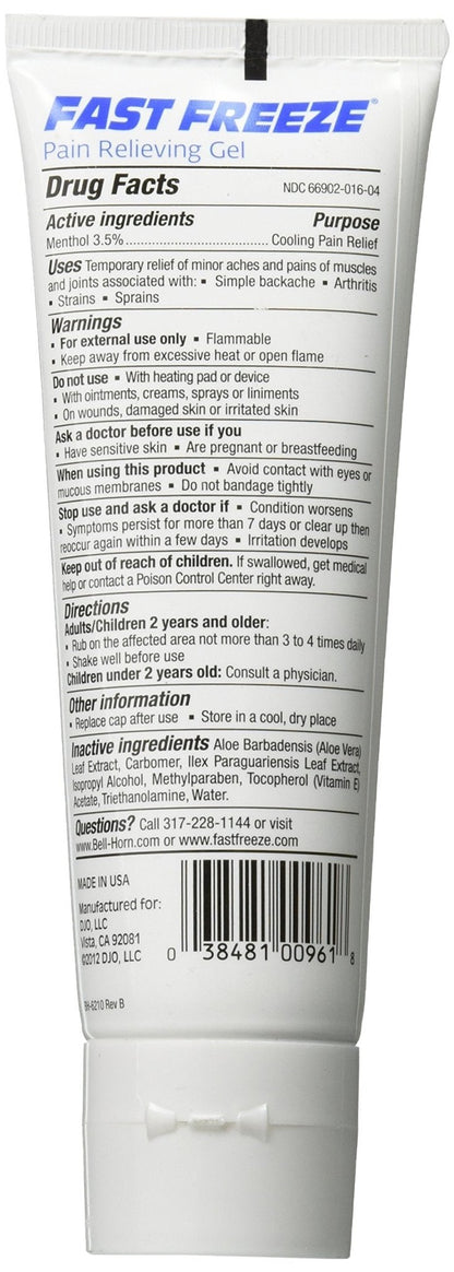 Fast Freeze All-Natural Cooling Pain Relief Therapy: Gel Tube, 4 fl oz - dailyvitalstore