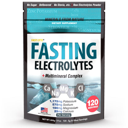 Fast Lyte Fasting Electrolyte Supplement Powder | No Sugar Unflavored Raw Electrolytes | 25% RDI Magnesium and Potassium with Trace Minerals | Carnivore & Keto Friendly - dailyvitalstore