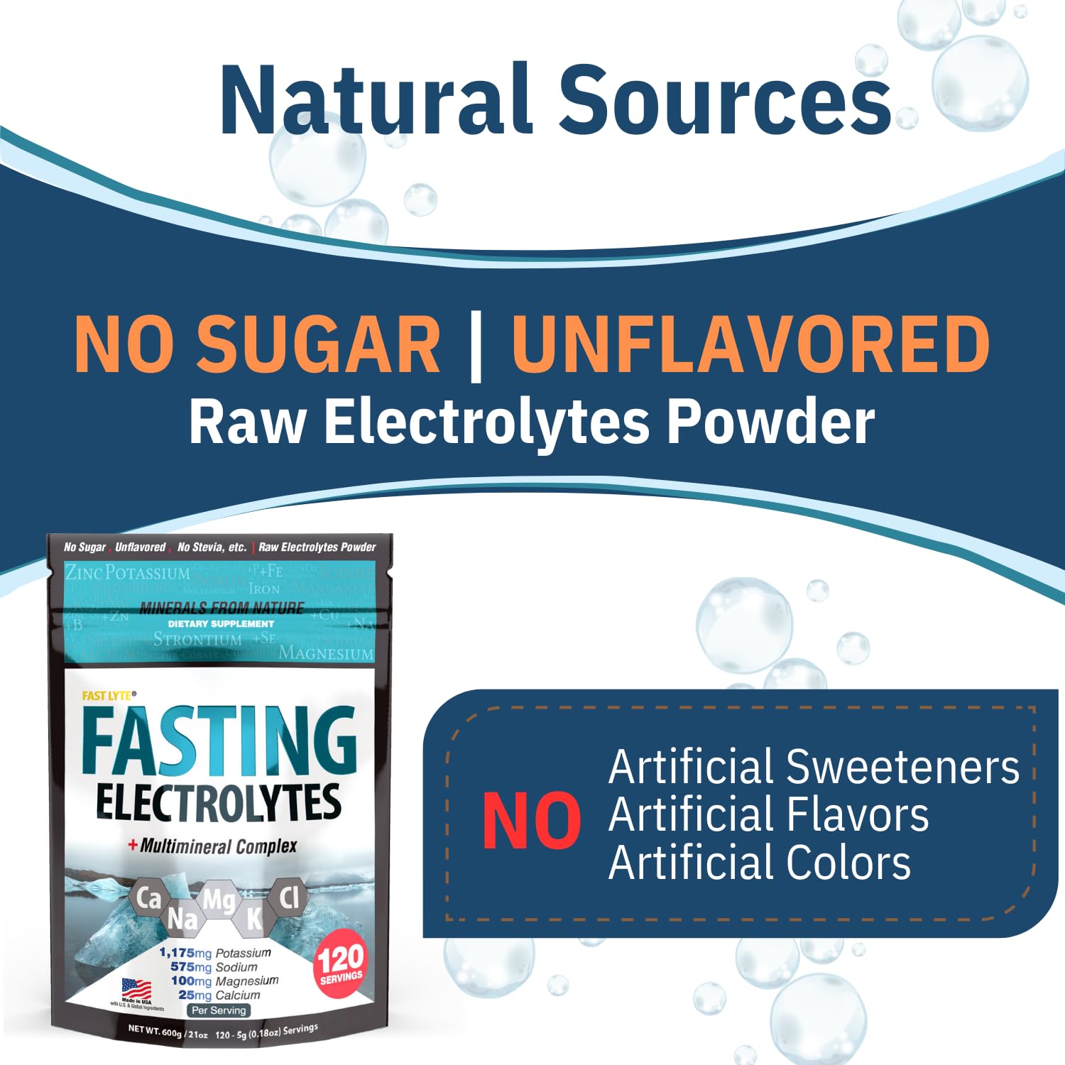 Fast Lyte Fasting Electrolyte Supplement Powder | No Sugar Unflavored Raw Electrolytes | 25% RDI Magnesium and Potassium with Trace Minerals | Carnivore & Keto Friendly - dailyvitalstore
