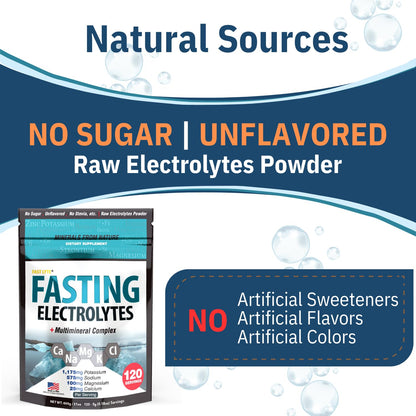 Fast Lyte Fasting Electrolyte Supplement Powder | No Sugar Unflavored Raw Electrolytes | 25% RDI Magnesium and Potassium with Trace Minerals | Carnivore & Keto Friendly - dailyvitalstore
