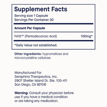 Fatty15 C15:0 Pentadecanoic Acid Supplement The Longevity Nutrient - 90 Vegan Capsules - 3X Cellular Benefits of Fish Oil EPA Omega 3 Supplements - Liver Support & Mitochondrial Health - dailyvitalstore