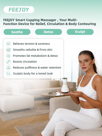FEEJOY Electric Lymphatic Drainage Massager with Pulse Therapy & Heat – 12-Level Cupping Massage Device for Cellulite Reduction, Body Sculpting, Deep Tissue Pain Relief & Muscle Recovery, White - dailyvitalstore