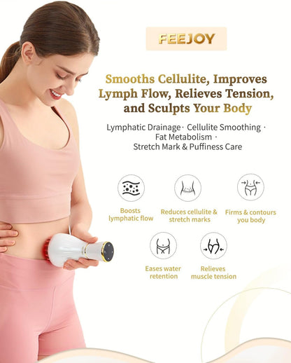 FEEJOY Lymphatic Drainage Massager & Massage Tool, Body Sculpting Machine & Fascia Blaster for Cellulite with Microcurrent, Light, Heat & Vibration, for Legs, Arms & Belly (White) - dailyvitalstore
