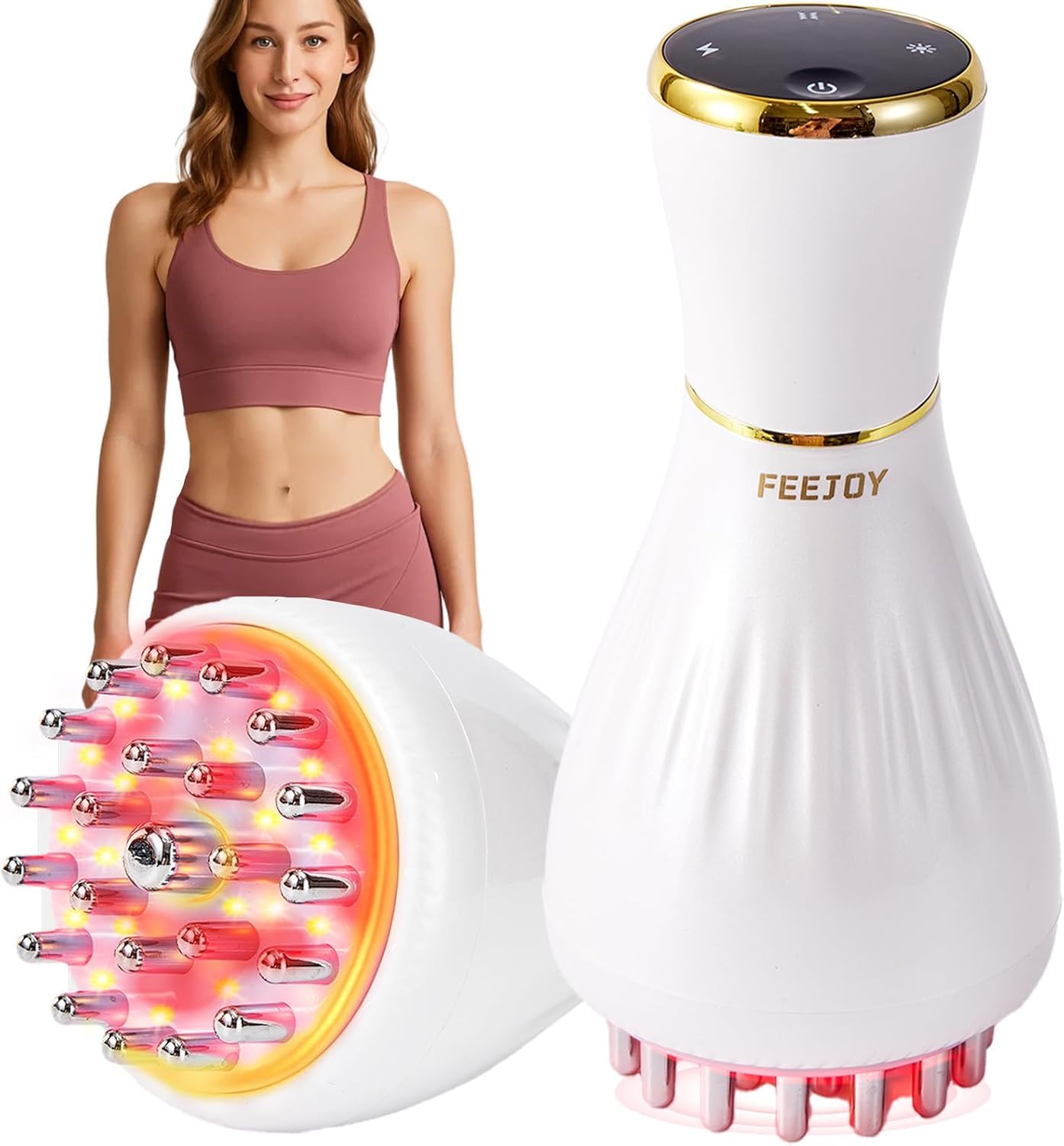 FEEJOY Lymphatic Drainage Massager & Massage Tool, Body Sculpting Machine & Fascia Blaster for Cellulite with Microcurrent, Light, Heat & Vibration, for Legs, Arms & Belly (White) - dailyvitalstore