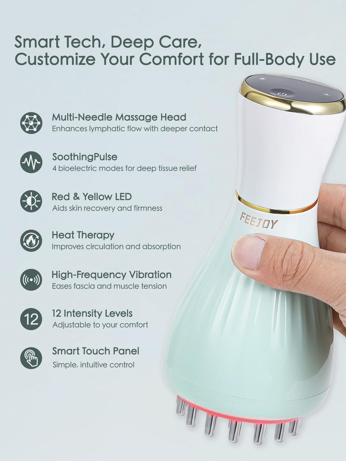 FEEJOY Lymphatic Drainage Massager & Massage Tool with Cellulite Oil, Body Sculpting Machine & Fascia Blaster for Cellulite with Microcurrent, Light, Heat & Vibration, for Legs, Arms & Belly - dailyvitalstore