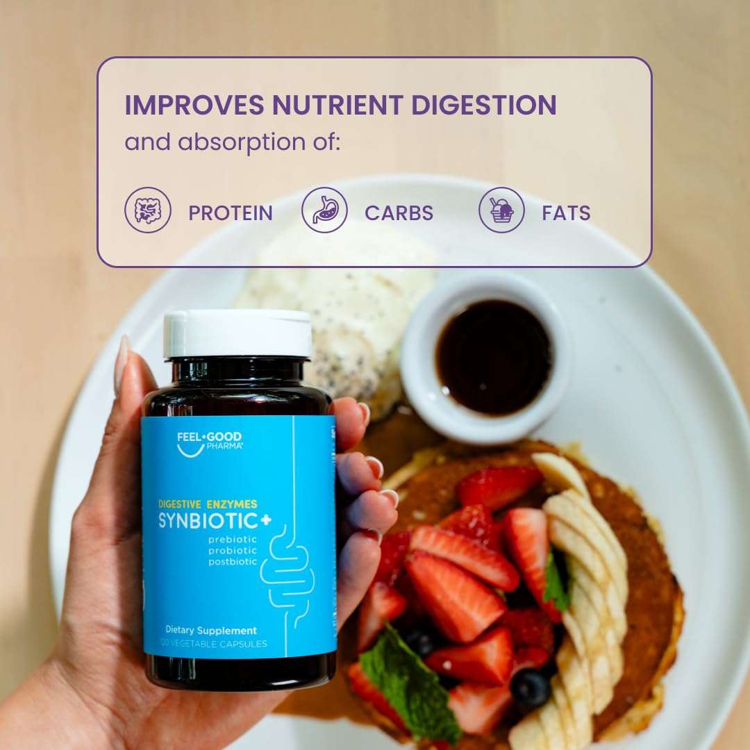 Feel Good Digestive Enzymes 4-in-1 Synbiotic+ – with Prebiotics, Probiotics & Postbiotics – Gut Health, Digestion & Bloating Relief - dailyvitalstore