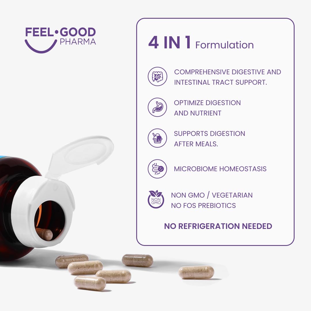 Feel Good Digestive Enzymes 4-in-1 Synbiotic+ – with Prebiotics, Probiotics & Postbiotics – Gut Health, Digestion & Bloating Relief - dailyvitalstore