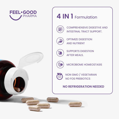 Feel Good Digestive Enzymes 4-in-1 Synbiotic+ – with Prebiotics, Probiotics & Postbiotics – Gut Health, Digestion & Bloating Relief - dailyvitalstore