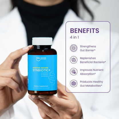 Feel Good Digestive Enzymes 4-in-1 Synbiotic+ – with Prebiotics, Probiotics & Postbiotics – Gut Health, Digestion & Bloating Relief - dailyvitalstore
