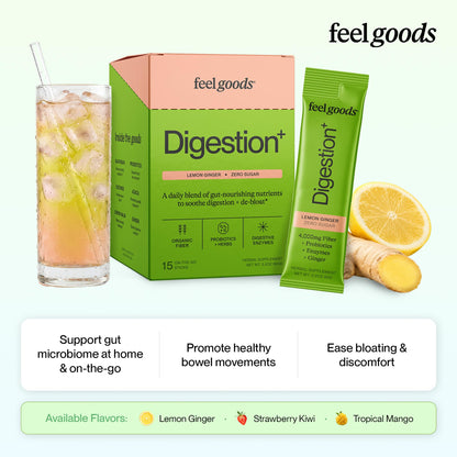 Feel Goods Digestion+, Gut Health, Organic Fiber & Probiotic Drink Mix, Digestive Enzymes for Bloating Relief, Gut Cleanse - dailyvitalstore