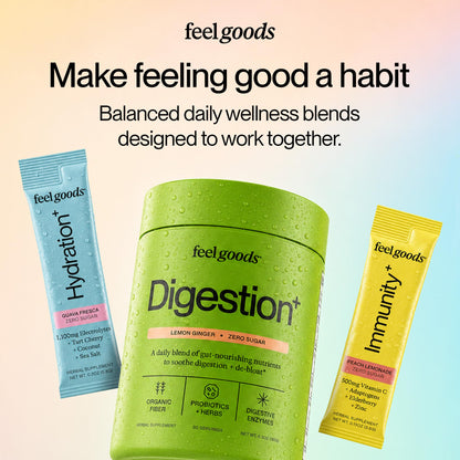 Feel Goods Digestion+, Gut Health, Organic Fiber & Probiotic Drink Mix, Digestive Enzymes for Bloating Relief, Gut Cleanse - dailyvitalstore