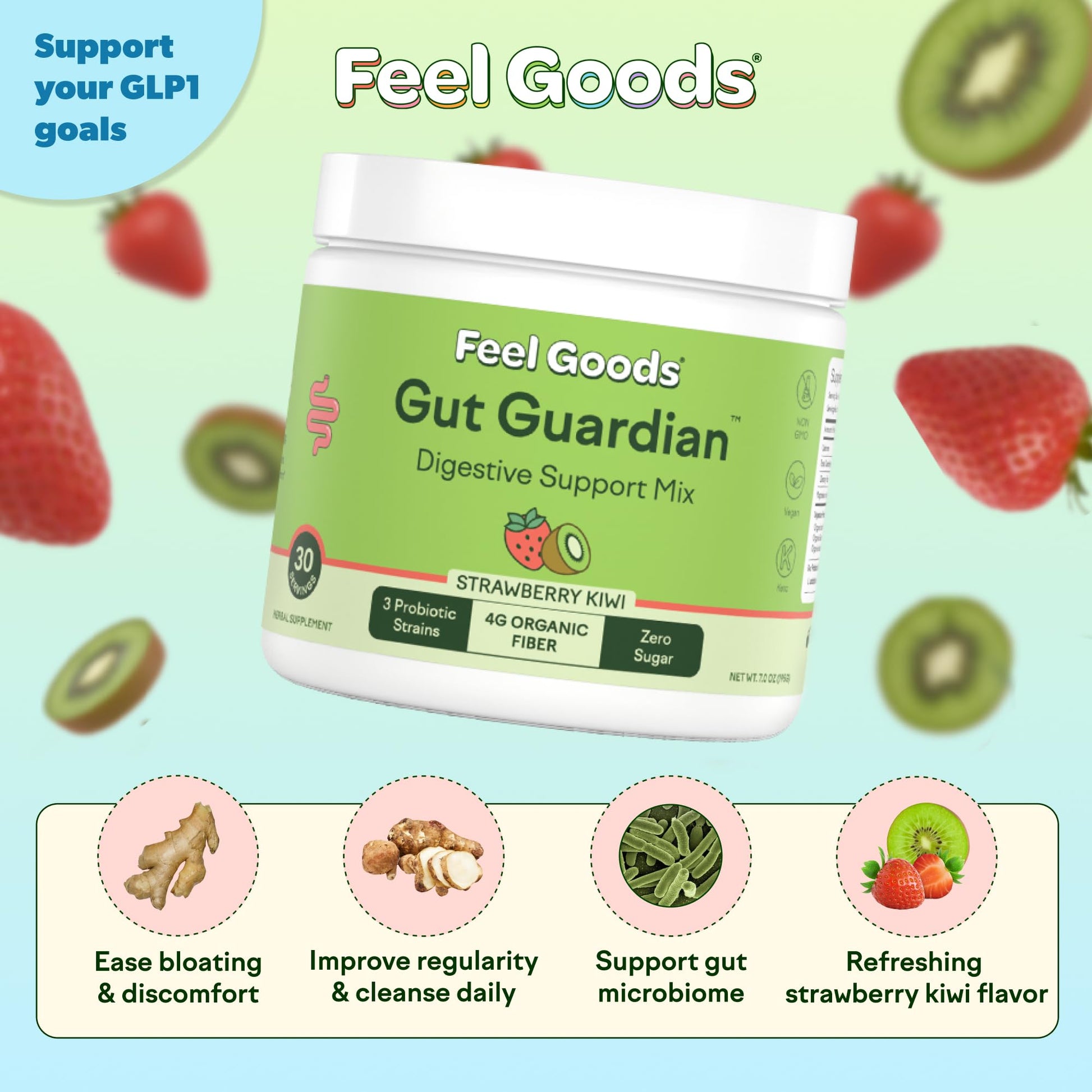 Feel Goods Gut Guardian, Gut Health Powder Drink Mix - Probiotic Fiber with Prebiotics & L Glutamine for Digestive Health, Bloating Relief & Digestion Support, - dailyvitalstore