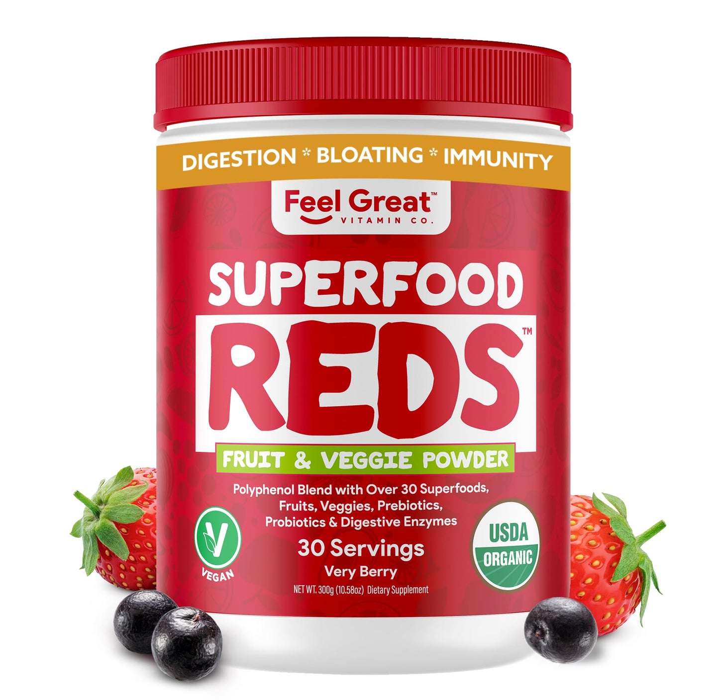 Feel Great Organic Superfood Reds Powder Packed with Beet Root Powder | Digestive Support Including Bloating Relief | Fruit and Veggie Polyphenols Supplement. - dailyvitalstore