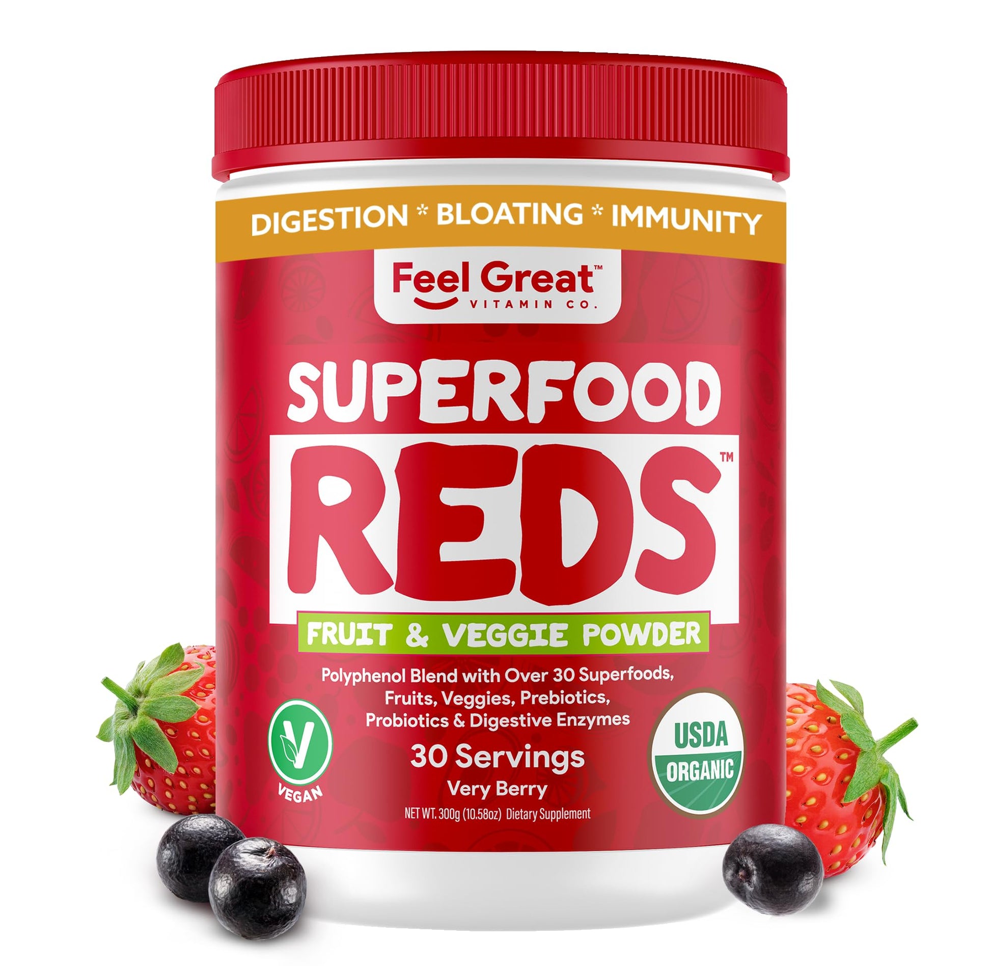 Feel Great Organic Superfood Reds Powder Packed with Beet Root Powder | Digestive Support Including Bloating Relief | Fruit and Veggie Polyphenols Supplement. - dailyvitalstore