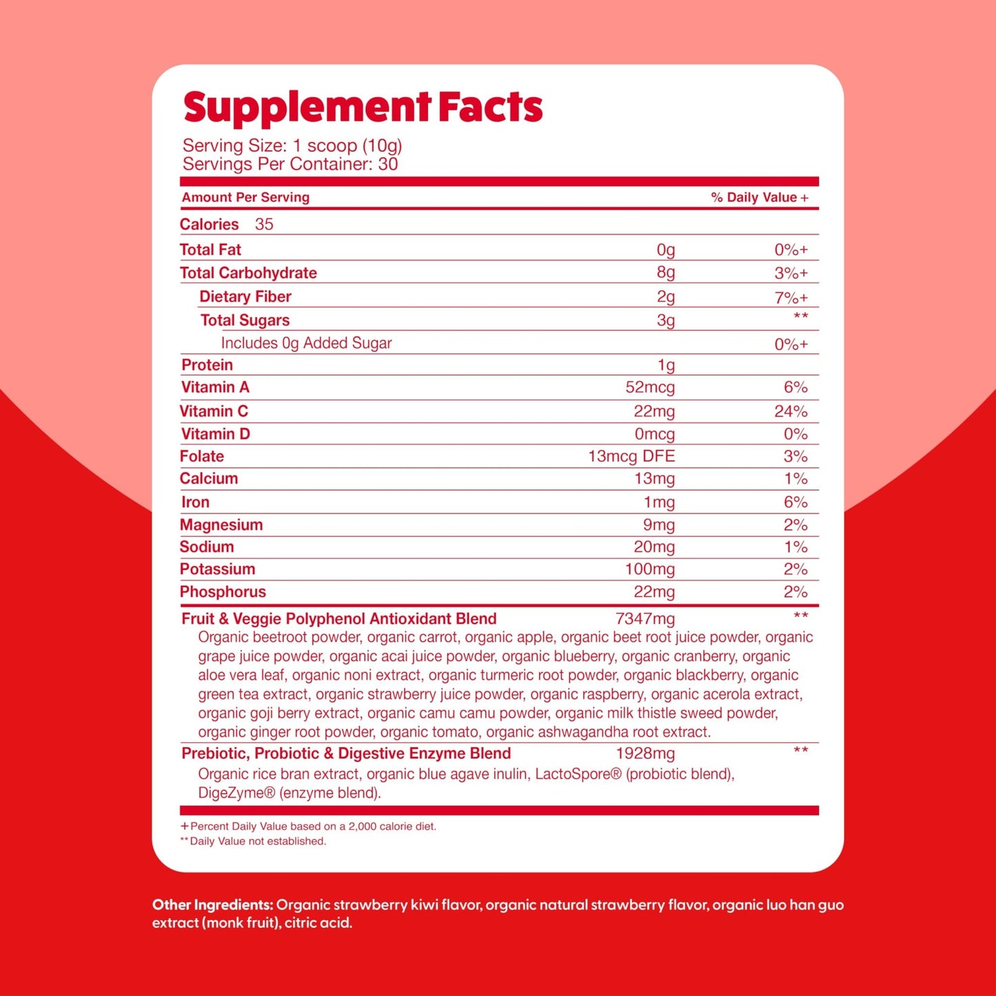 Feel Great Organic Superfood Reds Powder Packed with Beet Root Powder | Digestive Support Including Bloating Relief | Fruit and Veggie Polyphenols Supplement. - dailyvitalstore