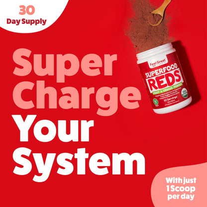 Feel Great Organic Superfood Reds Powder Packed with Beet Root Powder | Digestive Support Including Bloating Relief | Fruit and Veggie Polyphenols Supplement. - dailyvitalstore