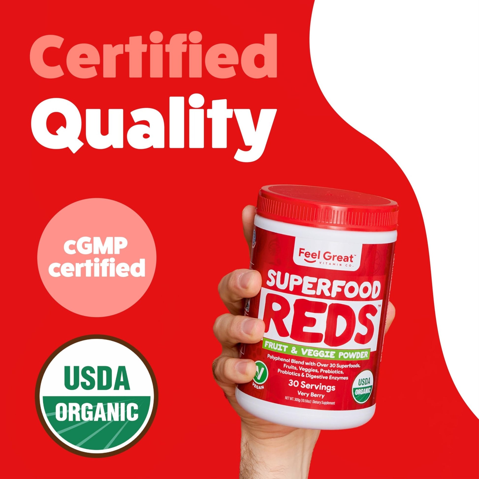 Feel Great Organic Superfood Reds Powder Packed with Beet Root Powder | Digestive Support Including Bloating Relief | Fruit and Veggie Polyphenols Supplement. - dailyvitalstore