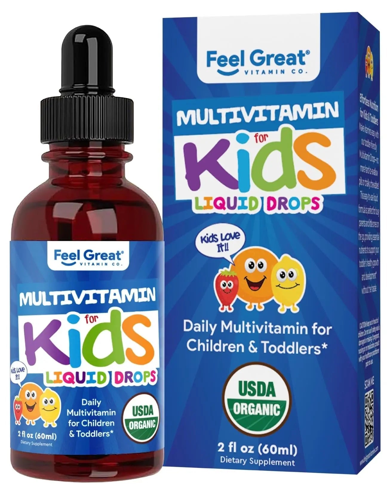 Feel Great Vitamins Organic Multivitamin Liquid Drops for Toddlers & Kids | Daily Essential Nutrients for Healthy Growth | - dailyvitalstore
