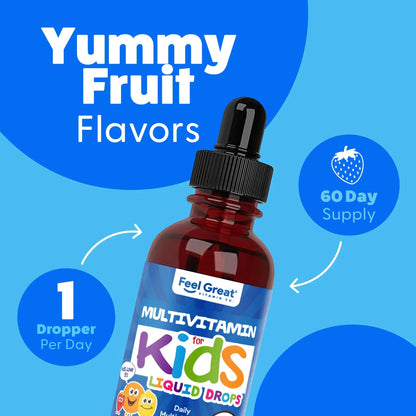 Feel Great Vitamins Organic Multivitamin Liquid Drops for Toddlers & Kids | Daily Essential Nutrients for Healthy Growth | - dailyvitalstore
