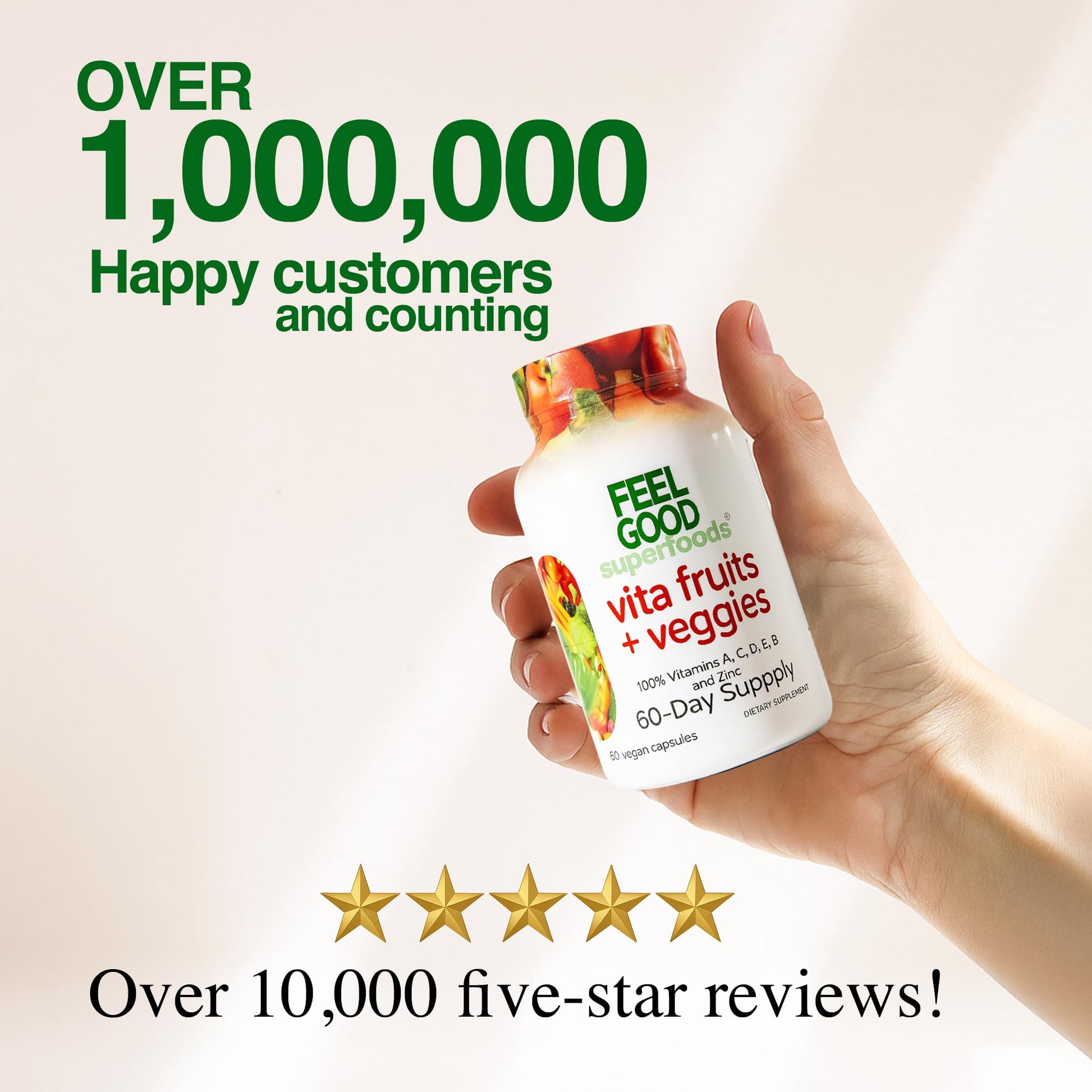 FeelGood Superfoods 1000mg Immune Support Capsules Made with 25 Organic Fruits and Vegetables, Strong Immunity Boosters with Vitamins A, C, D3, and Zinc, 60 Count - dailyvitalstore